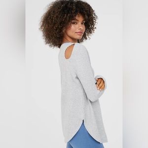 Waffle Cutout Shoulder Long Sleeve